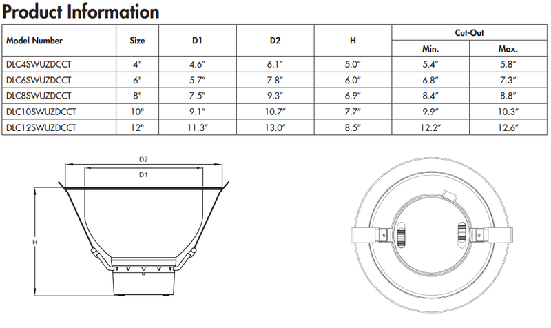 TCP 12-Inch LED Commercial Downlight, 18W/23W/30W Selectable, 3000K/3500K/4100K CCT, Dimmable, Damp Location Rated