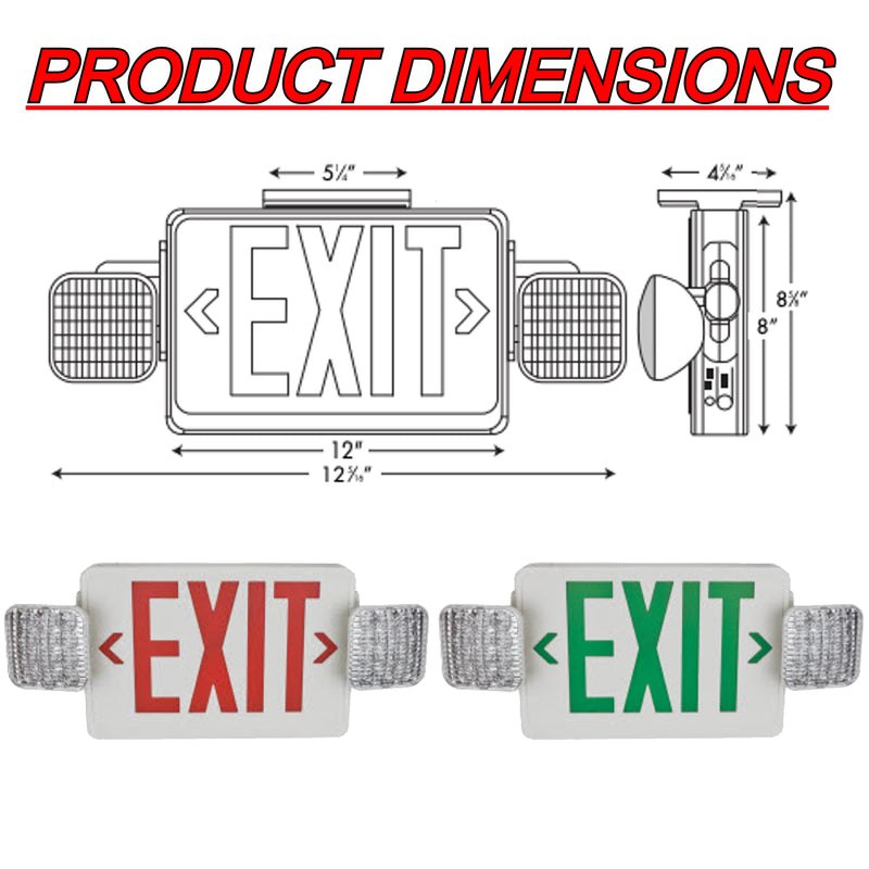 TCP LED Universal Combo Emergency Exit Sign with Battery Backup, UL Listed, Red/Green Letters, Remote Capable, 120-277V, 90-Minute Emergency Lighting, Commercial Emergency Lighting, Single & Multi-Pack Options