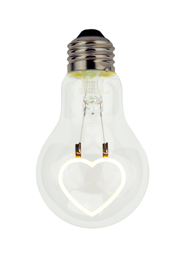 TCP A19 Heart Decorative Filament LED Christmas Light Bulb, 0.3W Yellow Light – Heart Base Down for Holiday & Festive Indoor Decor