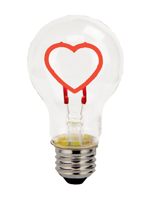 LED A19 Shaped Filament Light Bulb Red Heart - 0.3 Watt