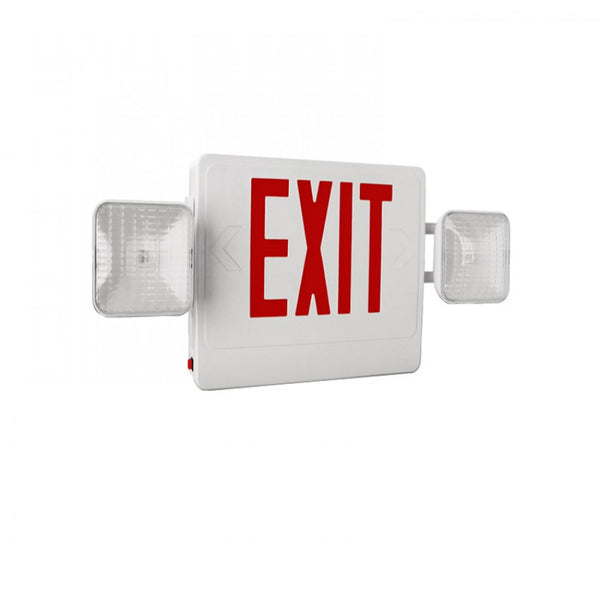Universal Combo Emergency Exit Sign White Housing w/ Red Lettering