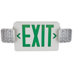 Universal Combo Emergency Exit Sign White Housing w/ Green Lettering - Remote Capable